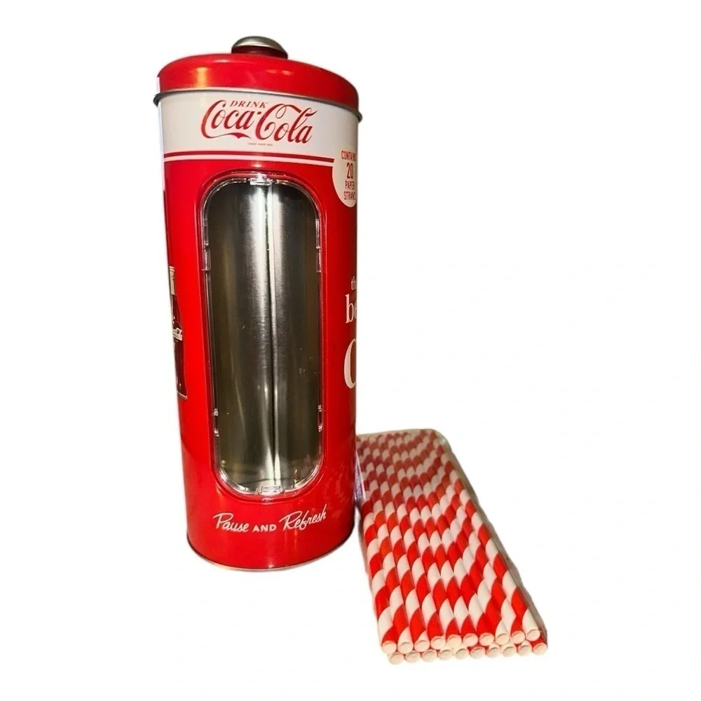 Coca-Cola Red and White Straw Holder - 9” Tall